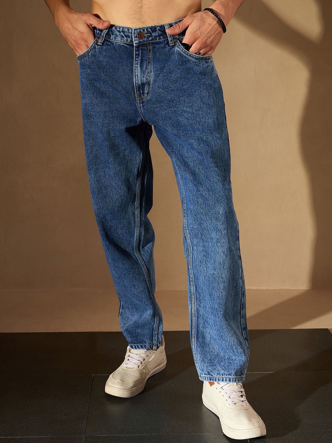DENNISON Men Smart Baggy Fit Clean Look Heavy Fade Acid Wash Cotton Jeans