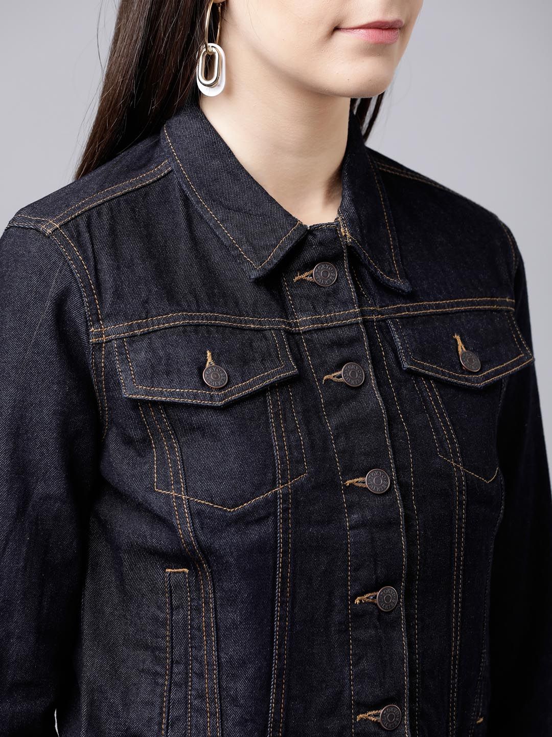 Tokyo Talkies Women Blue Solid Denim Jacket