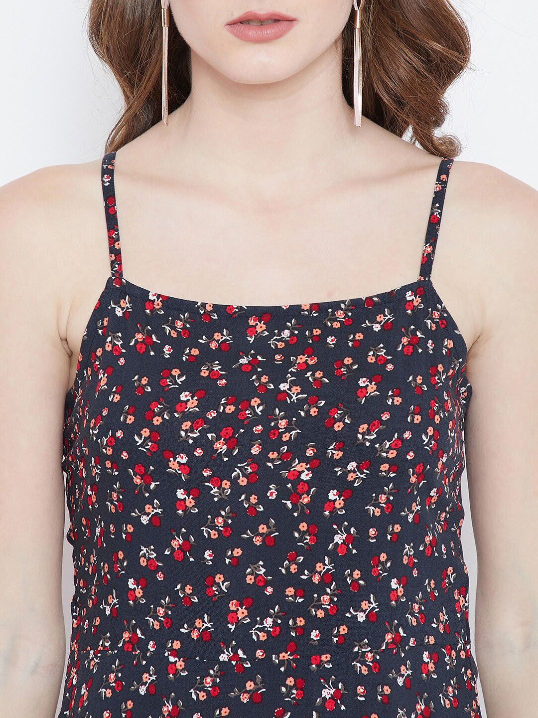 Berrylush Navy Blue Floral A-line Dress