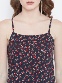 Berrylush Navy Blue Floral A-line Dress