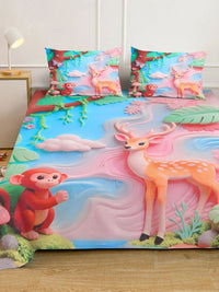 Moda Rapido X KLOTTHE Blue & Pink 400 TC King Bedsheet with 2 Pillow Covers
