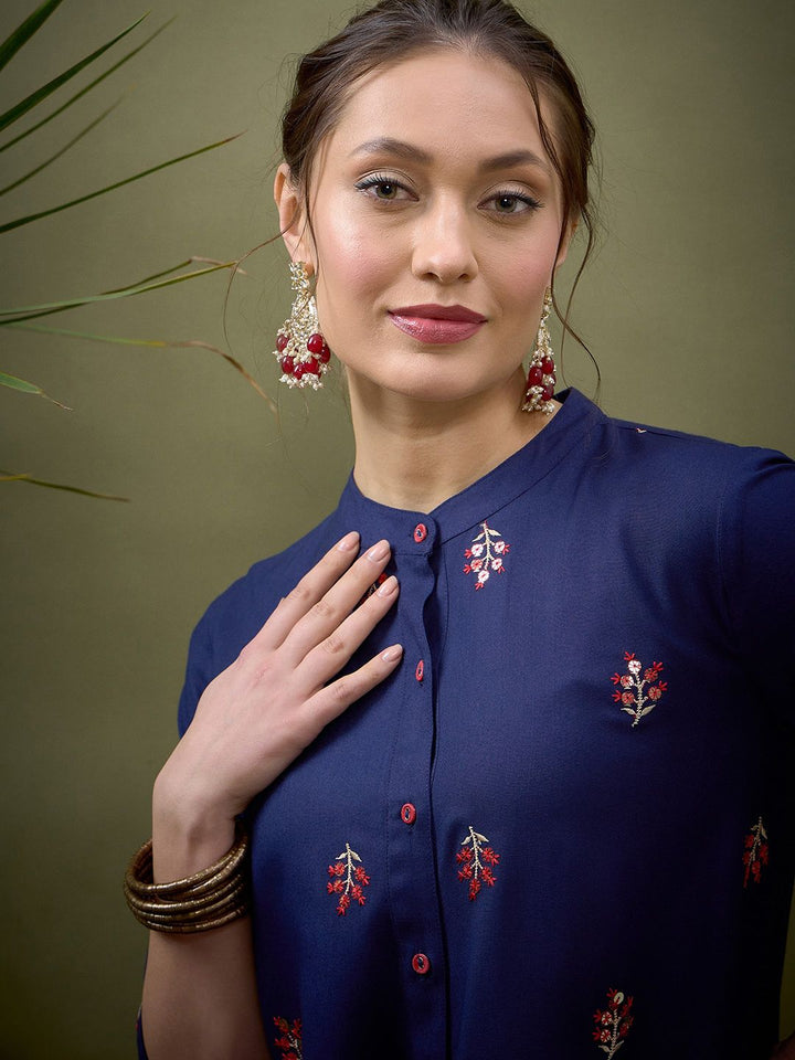 Shae by SASSAFRAS Blue Embroidered Shirt With Palazzos Co-Ords