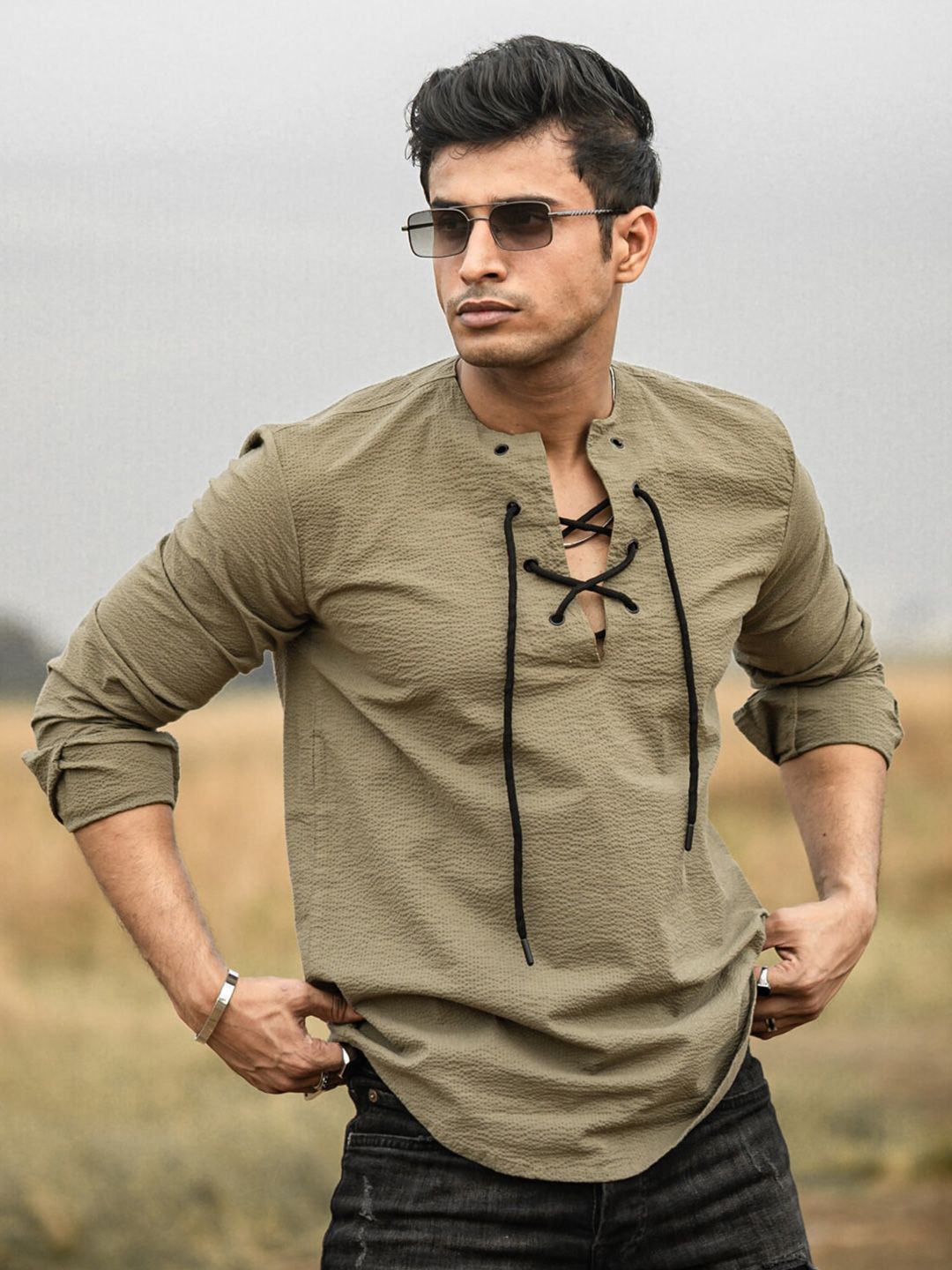 Powerlook Mandarin Collar Casual Shirt