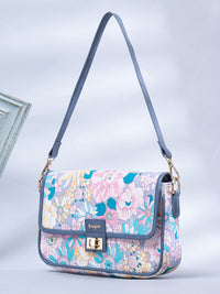 Berrylush Blue & Pink Floral Printed Structured Shoulder Bag