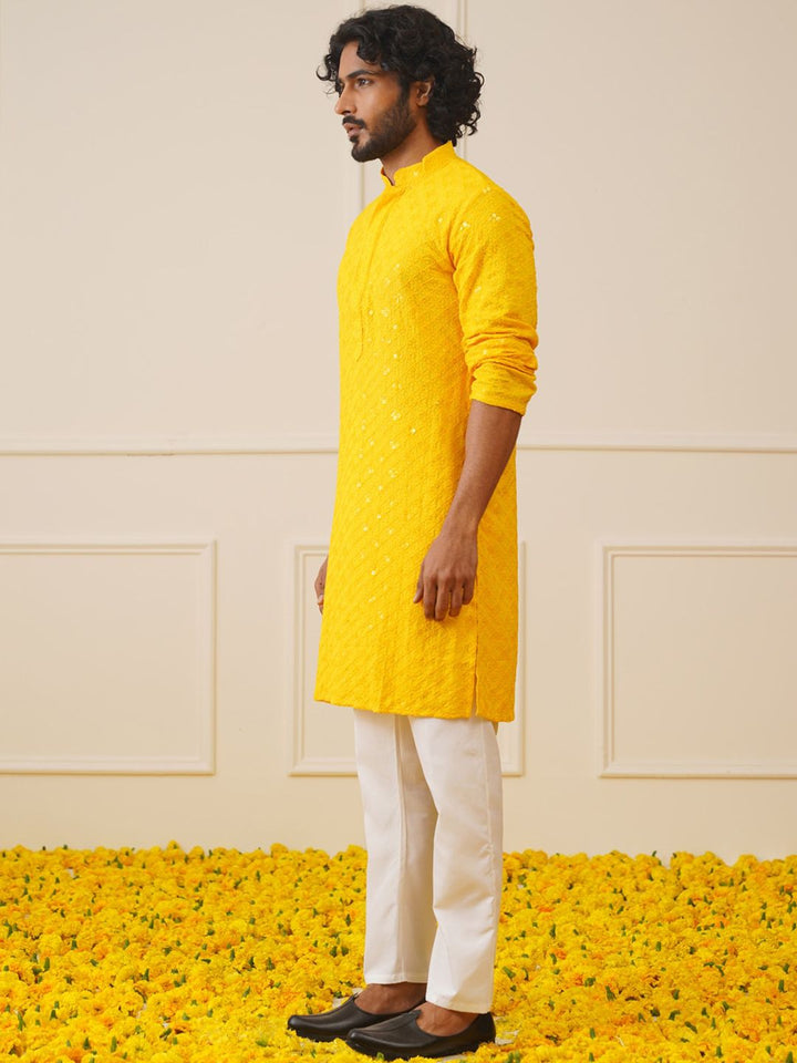 Jompers Geometric Embroidered Sequinned Pure Cotton Chikankari Kurta with Trousers