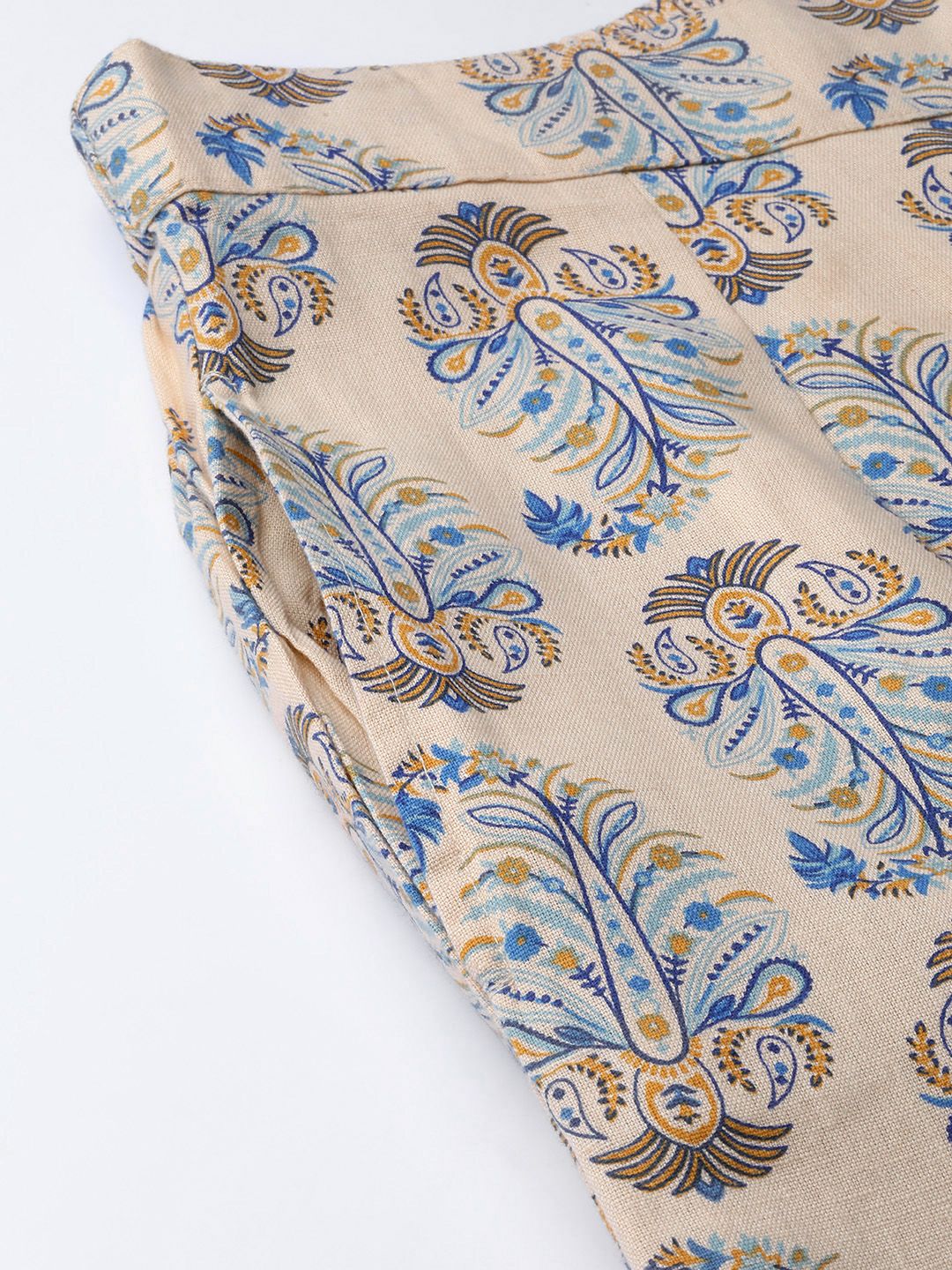 Shae by SASSAFRAS Women Beige & Blue Loose Fit Printed Regular Trousers