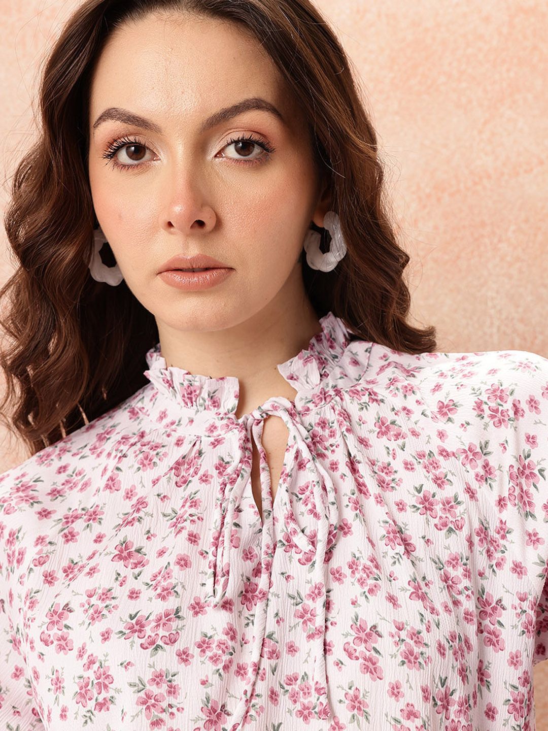 all about you Floral Print Tie-Up Neck Top