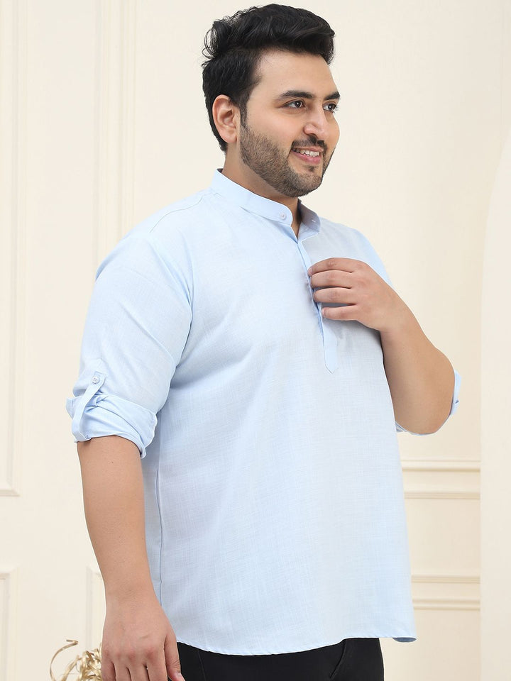SOJANYA PLUS Men Plus Size Blue Solid Straight Kurta