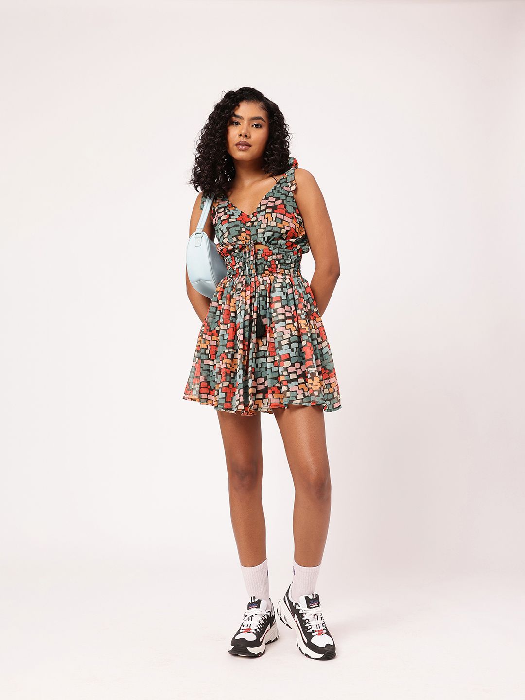Coachella Hippie Cinched Waist Smocked Cut-Outs A-Line Mini Dress