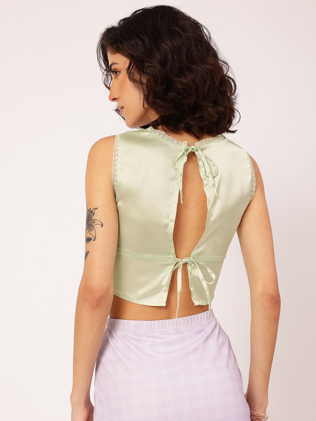 DressBerry Femme Fatale Tie-Up Open Back Satin Empire Crop Top