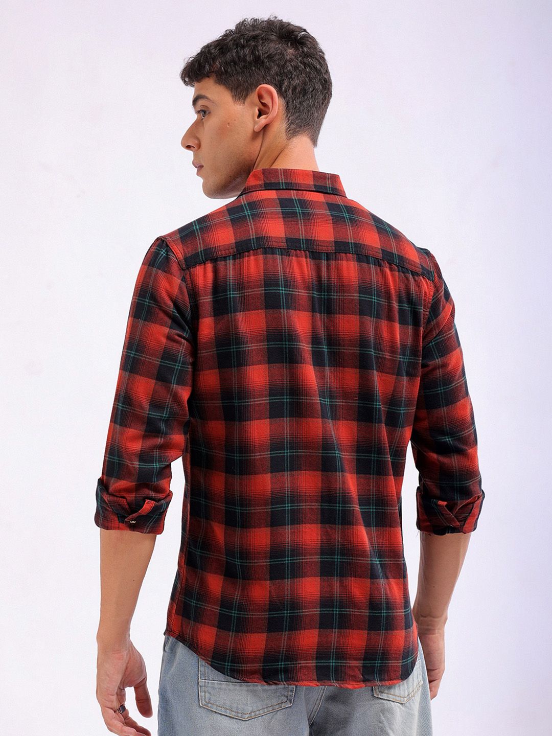 The Indian Garage Co Slim Fit Buffalo Checked Spread Collar Pure Cotton Casual Shirt
