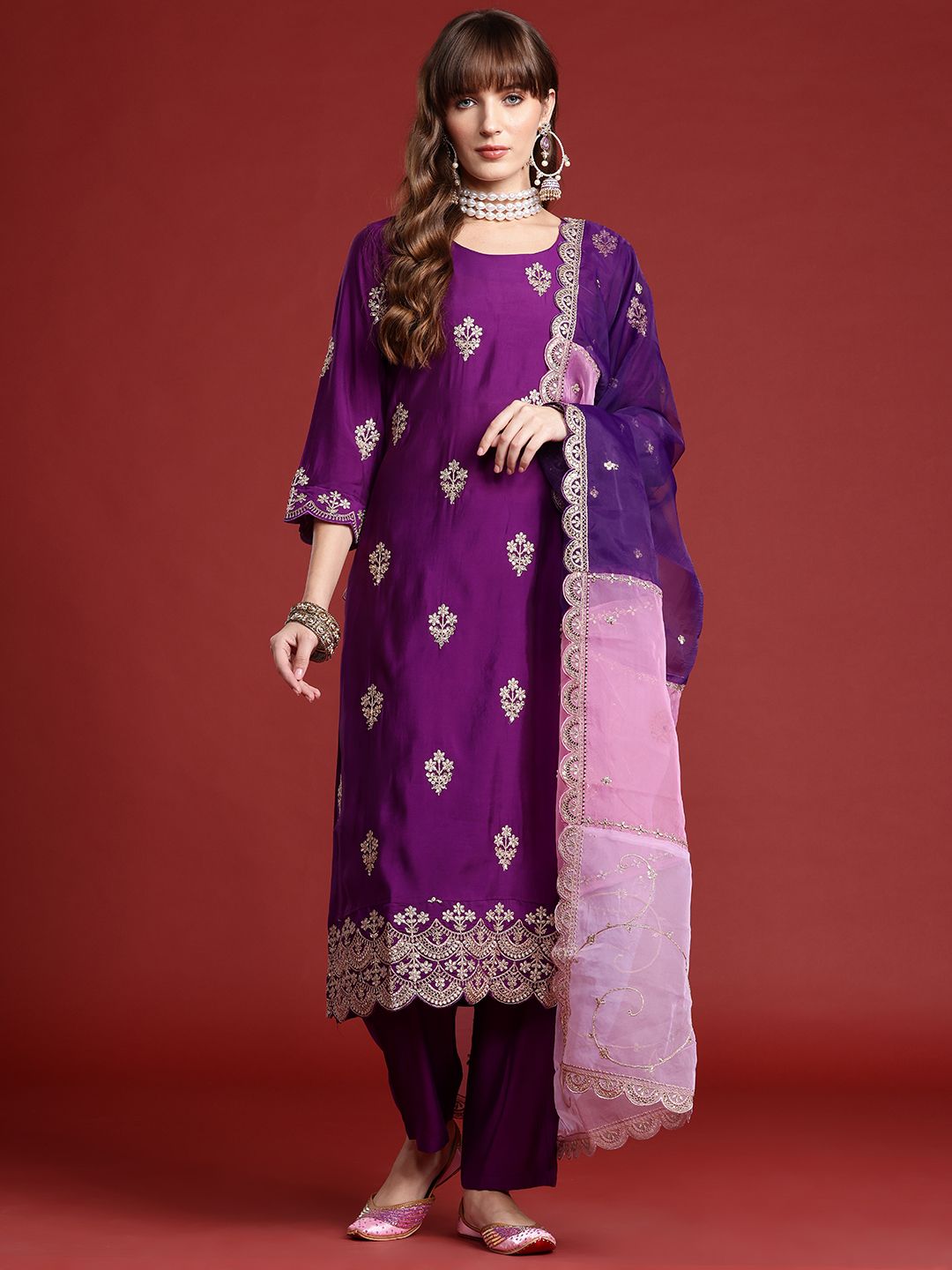 Indo Era Ethnic Motifs Embroidered Kurta With Trousers & Dupatta