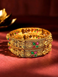 Set PANASH 2 Gelang Bertatah Batu Kuil Bersalut Emas & Bermanik