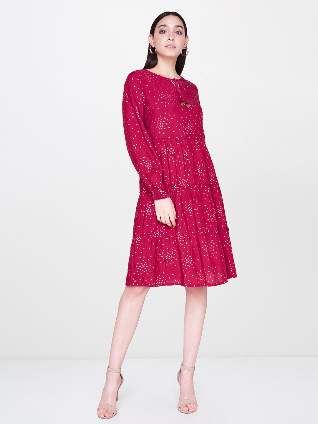 AND Women Pink Printed Fit and Flare Dress