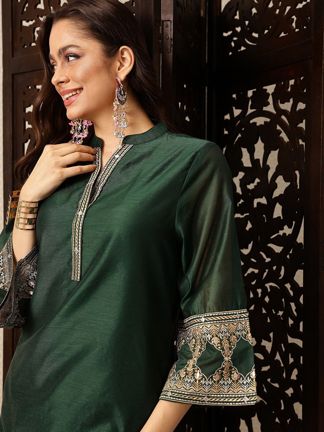 House of Pataudi Regular Jashn Kurta with Trousers & With Dupatta