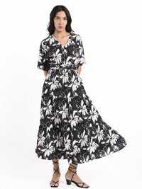 Rareism Floral Printed Fit & Flare Cotton Maxi Dress