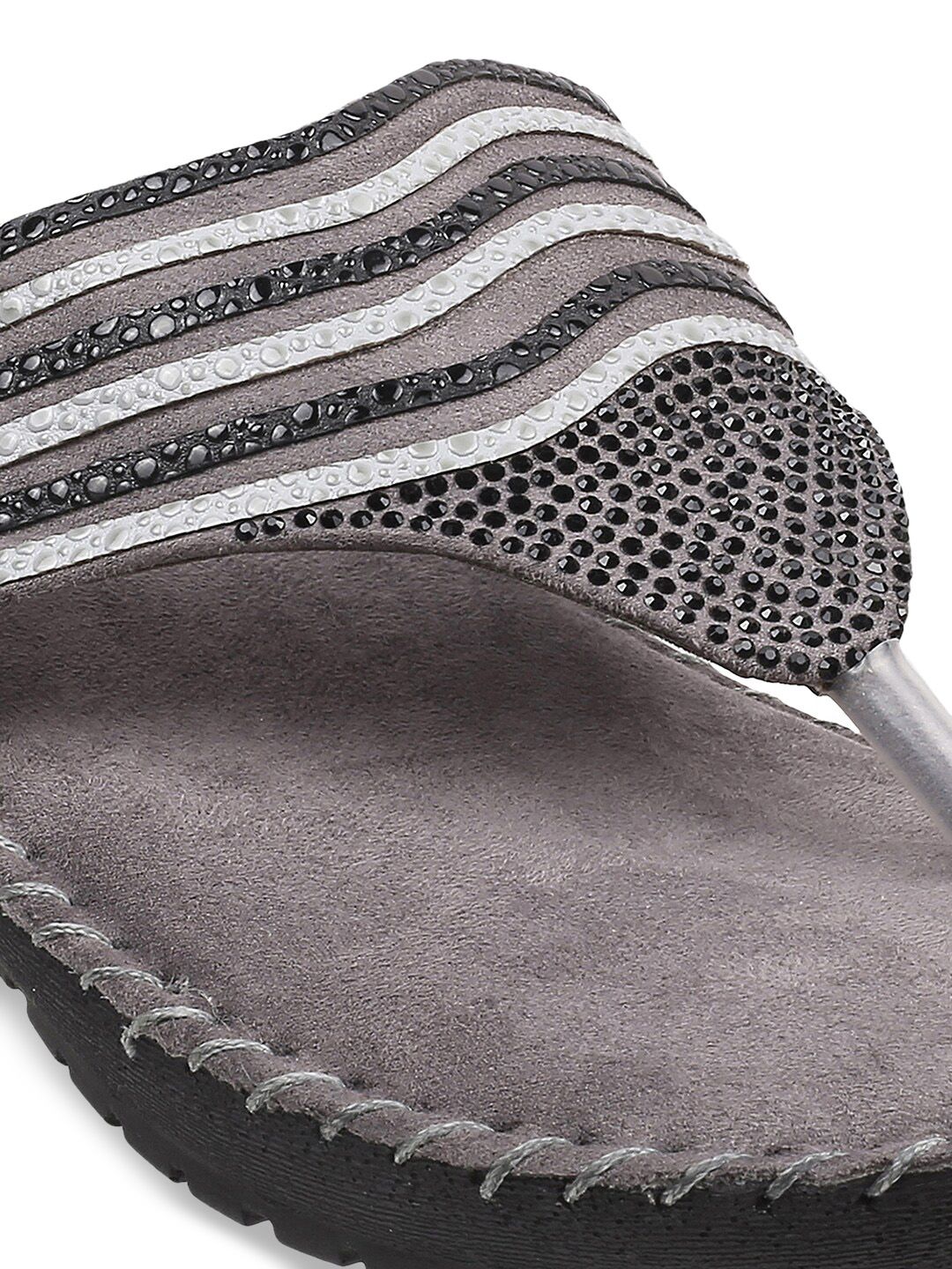 Metro Women Grey Embellished Comfort Sandals