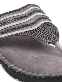 Metro Women Grey Embellished Comfort Sandals