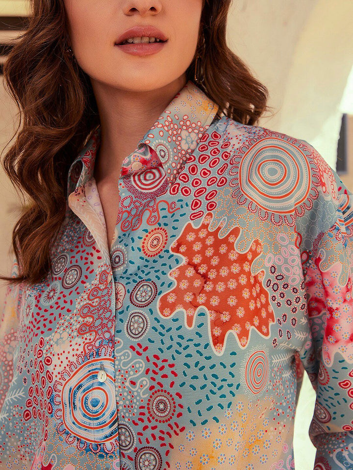 Athena Women Printed Shirt Collar Neck Shirt With Trousers Co-Ords