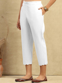 House of Chikankari Women White Cotton Solid Pant