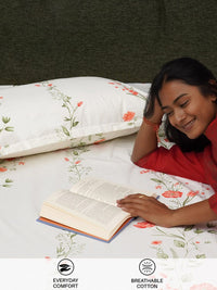 URBAN SPACE Peach-Coloured Printed Cotton 200 TC Single Bedsheet With 2 Pillow Covers