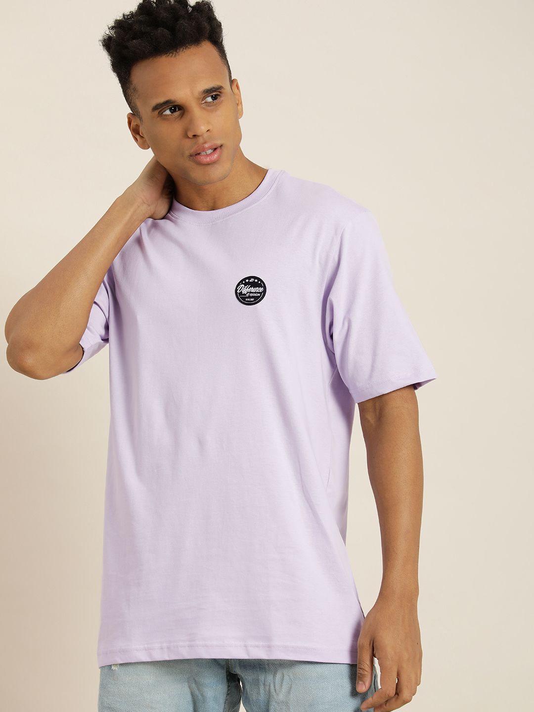 Difference of Opinion Men Lavender Typography Printed Pure Cotton Oversized T-Shirt