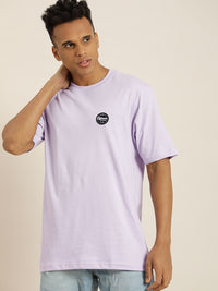 Difference of Opinion Men Lavender Typography Printed Pure Cotton Oversized T-Shirt
