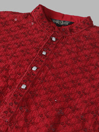 SOJANYA Geometric Embroidered Sequence Mandarin Collar Pure Cotton Kurta