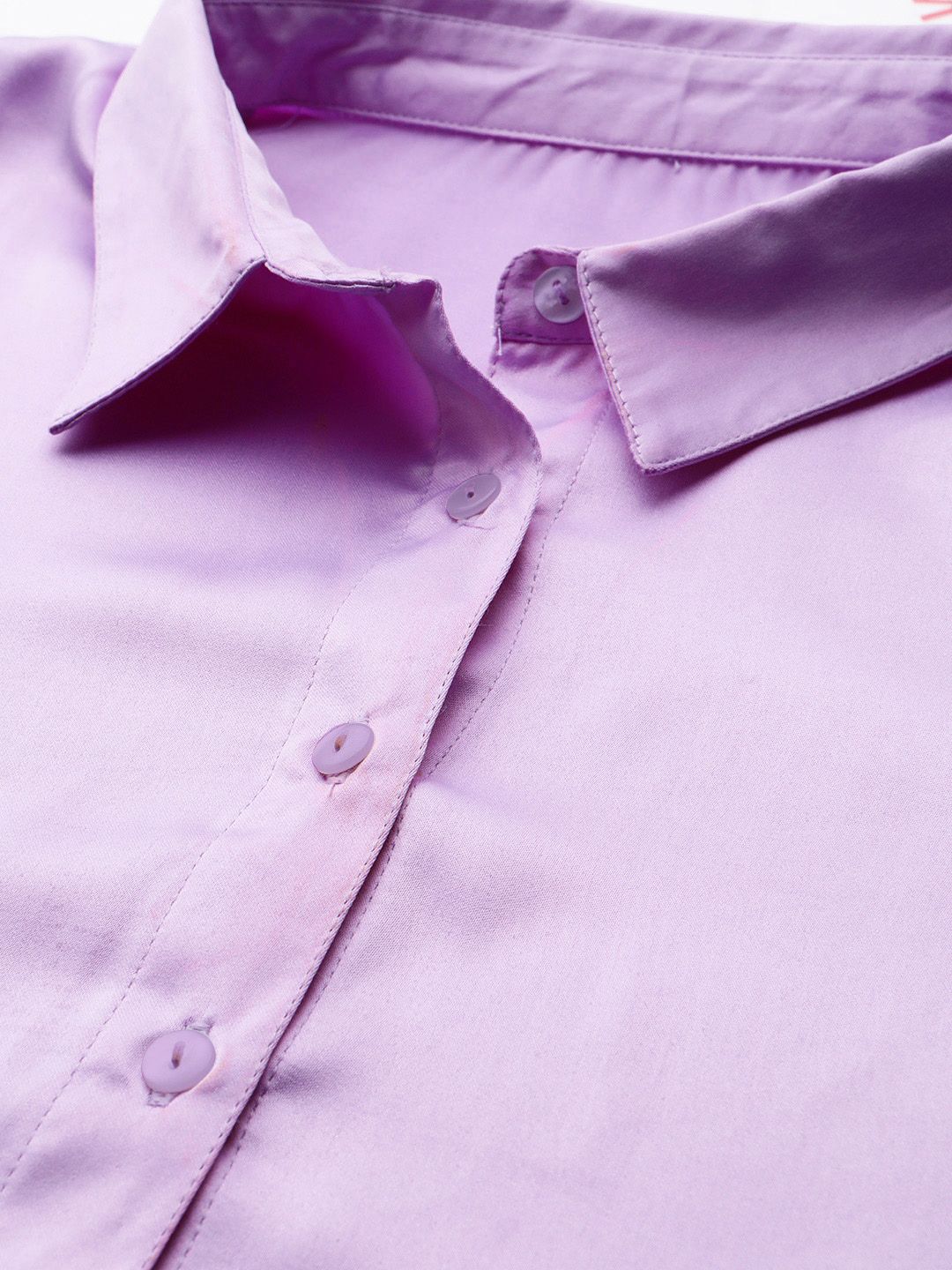 STREET 9 Women Lavender Shirt Style Crop Top