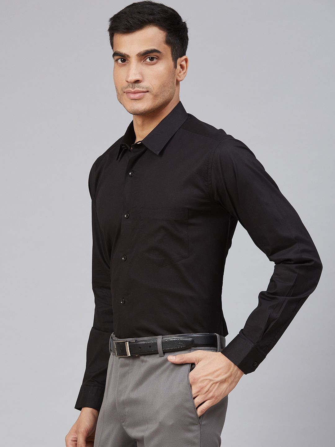 DENNISON Men Black Smart Slim Fit Water & Stain Repellent Solid Formal Shirt