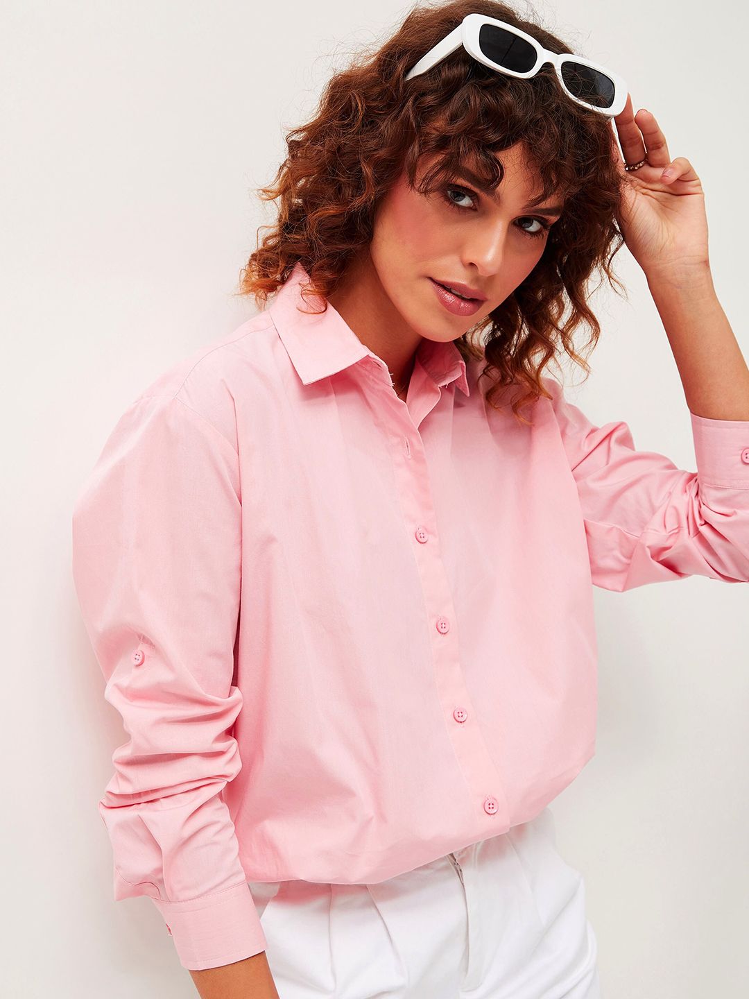 SASSAFRAS Pink Comfort Oversized Long Sleeves Pure Cotton Casual Shirt