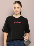 DILLINGER Women Typography Printed Embossed Oversized T-shirt