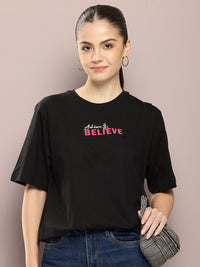 DILLINGER Women Typography Printed Embossed Oversized T-shirt