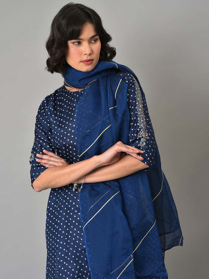 W Festive Bandhani Print Silk Kurta With Palazzos & Dupatta