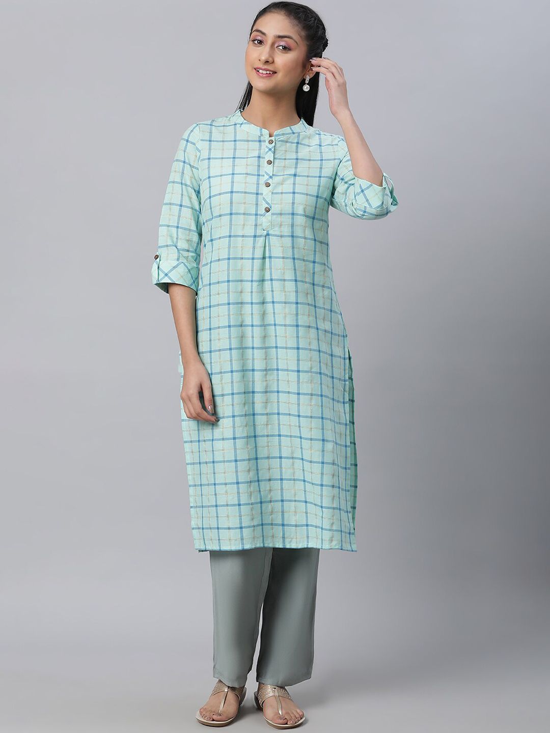 AURELIA Checked Straight Pure Cotton Kurta