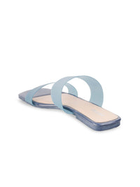 Metro Women Blue Colourblocked Open Toe Flats with Buckles