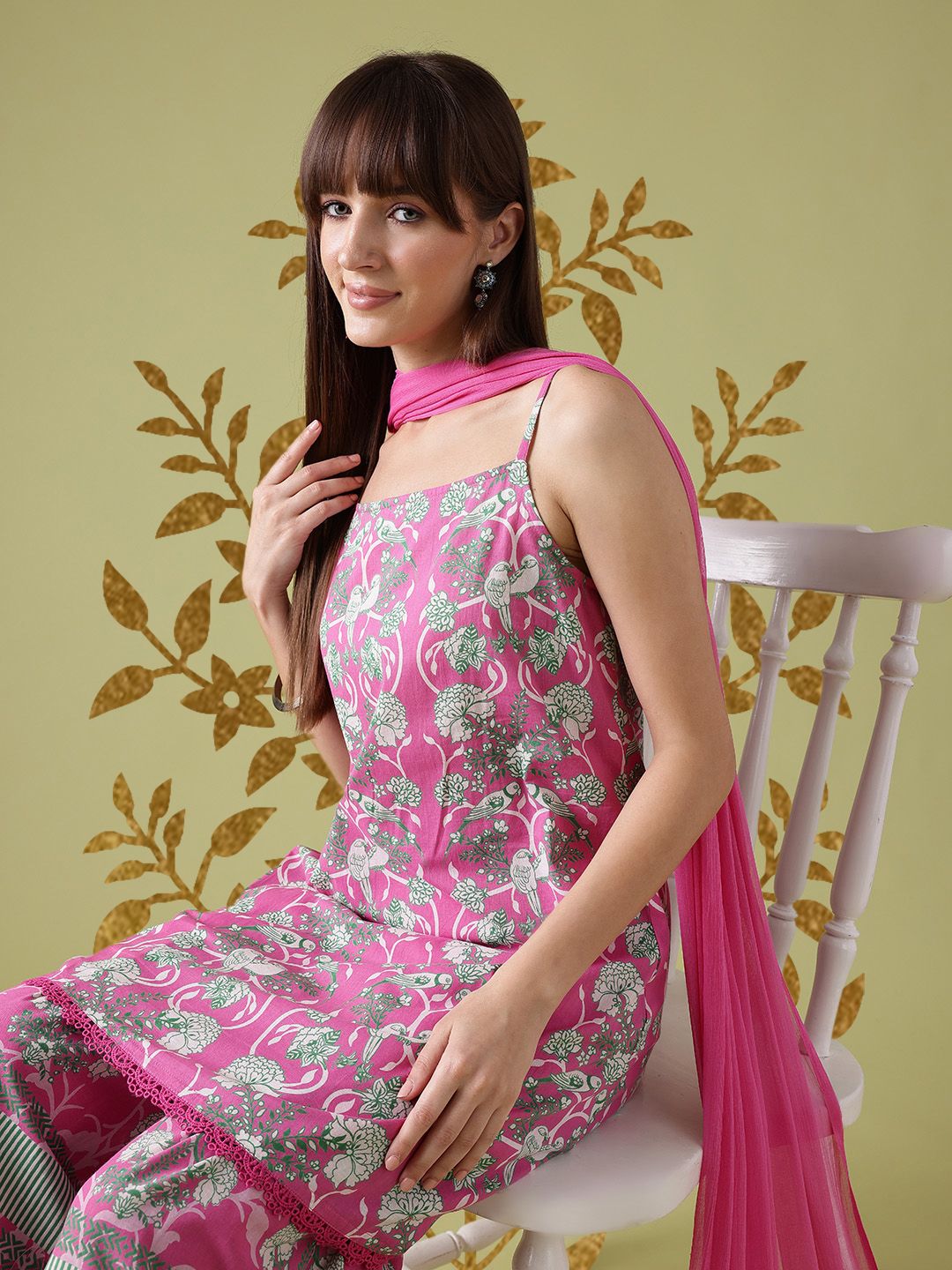 Anouk Ethnic Motifs Printed Lace Inserts Kurta with Sharara & Dupatta