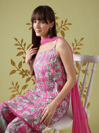 Anouk Ethnic Motifs Printed Lace Inserts Kurta with Sharara & Dupatta