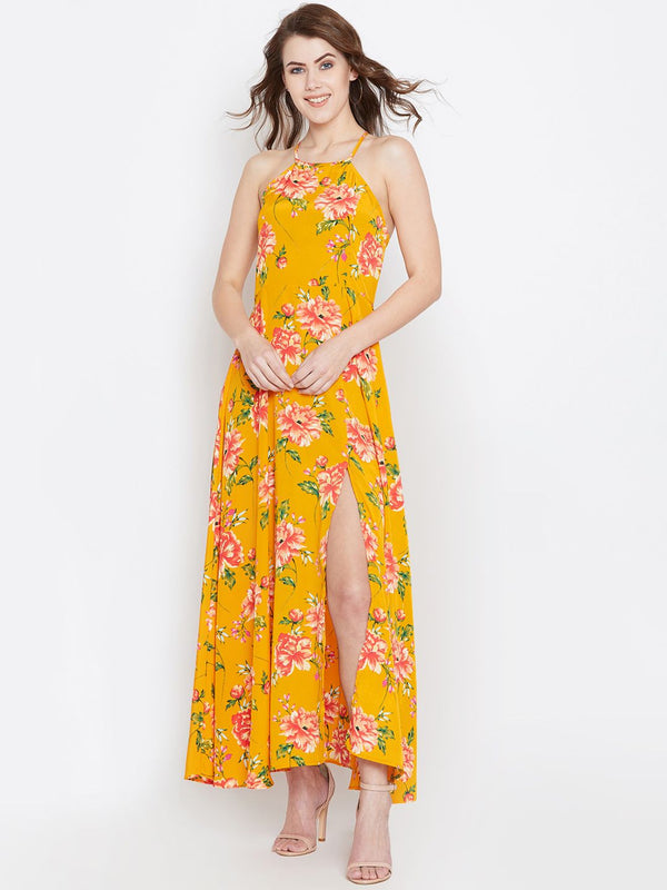 Berrylush Women Yellow & Red Floral Printed Maxi Dress