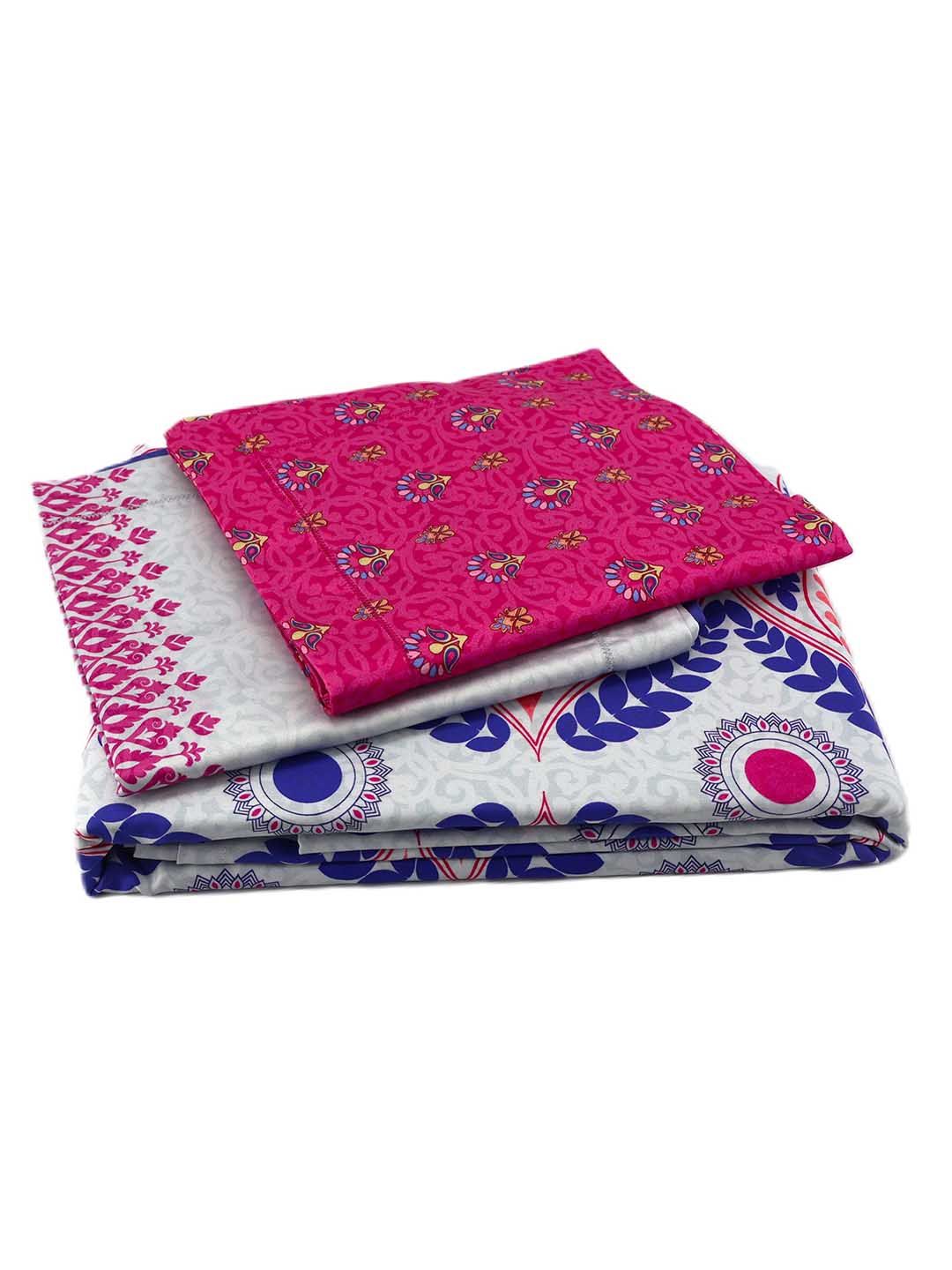 BOMBAY DYEING Celebrating India Blue Printed Cotton 300 TC King Bedsheet Set 2.74 x 2.74 m