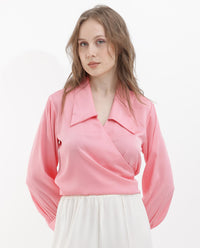 RAREISM Shirt Collar Cuffed Sleeves Wrap Top