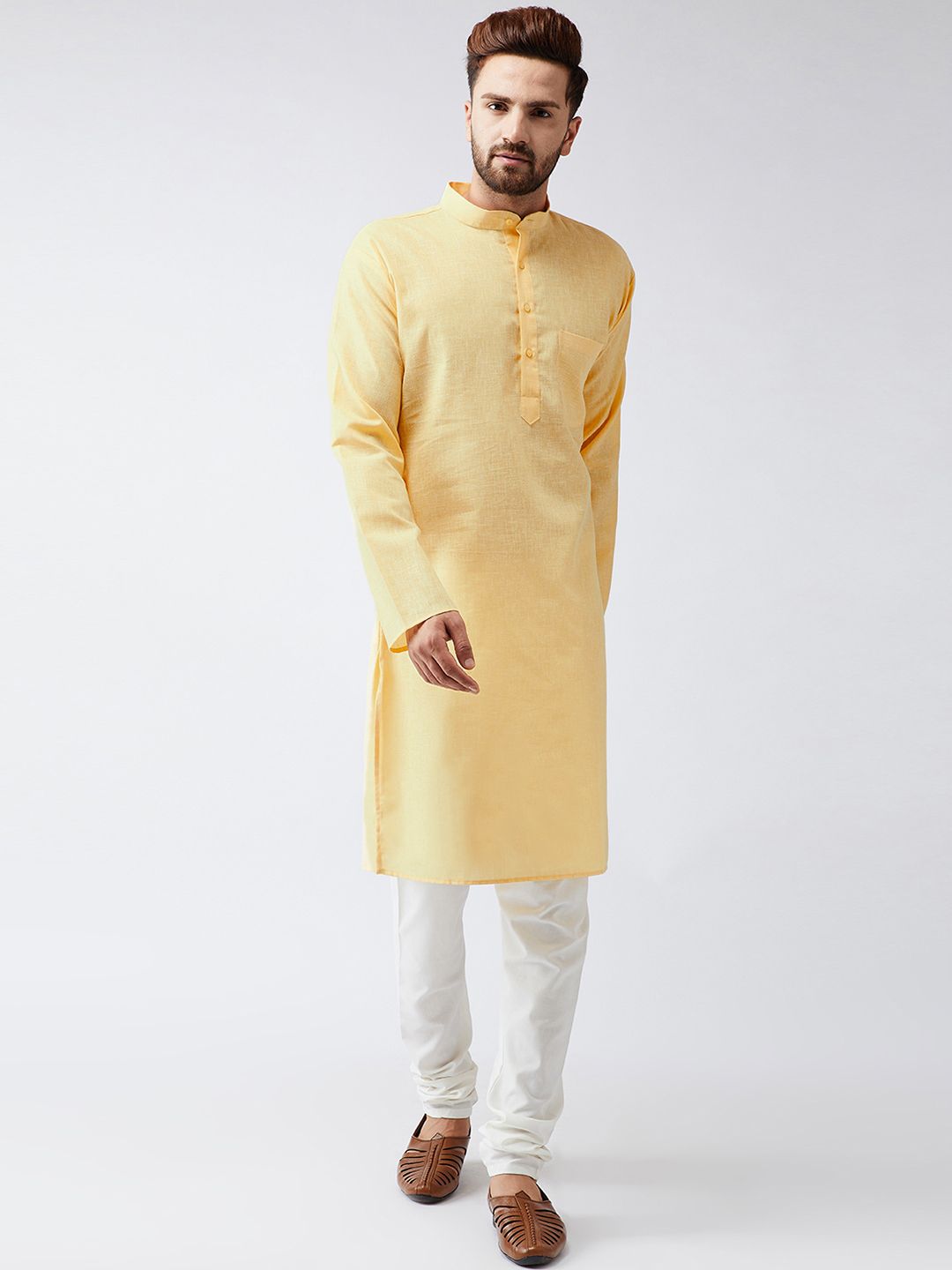 SOJANYA Lelaki Kuning Solid Kurta Lurus