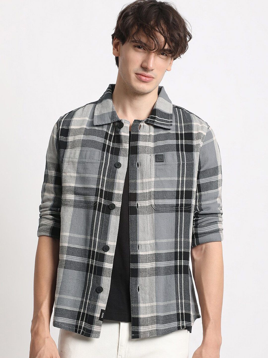 THE BEAR HOUSE Men Checked Regular Fit Cotton Shacket