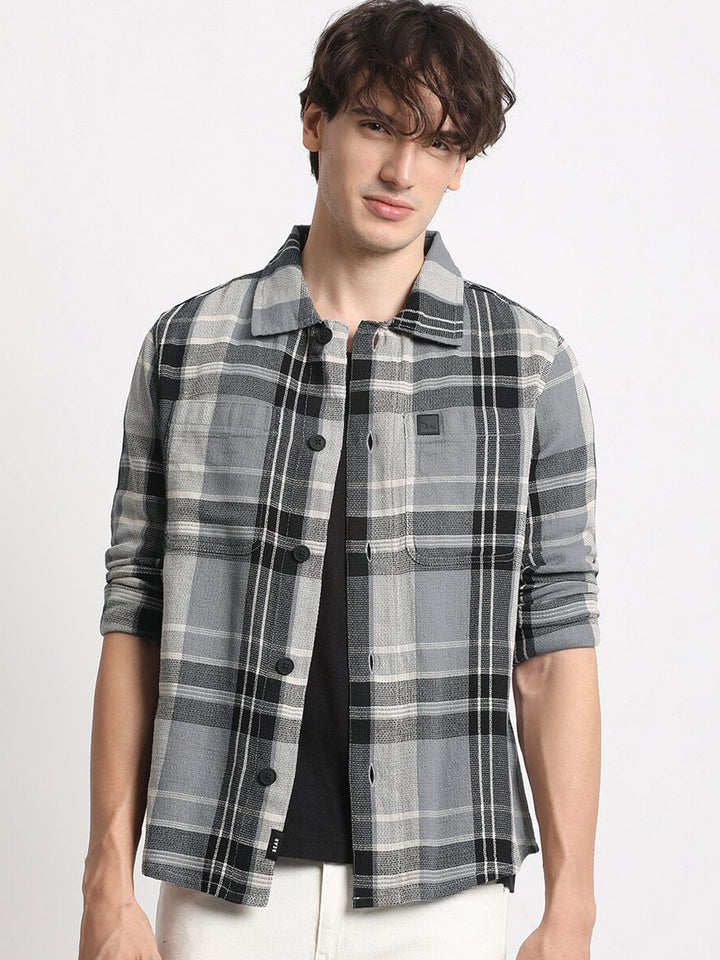 THE BEAR HOUSE Men Checked Regular Fit Cotton Shacket