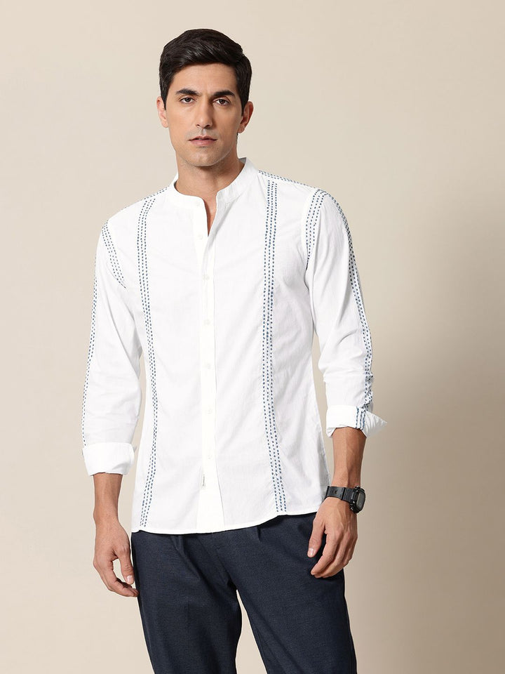 Mr Bowerbird Pure Cotton Embroidered Tailored Fit Opaque Casual Shirt
