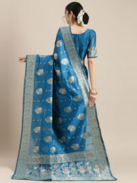 Saree mall Blue Floral Silk Blend Banarasi Sarees