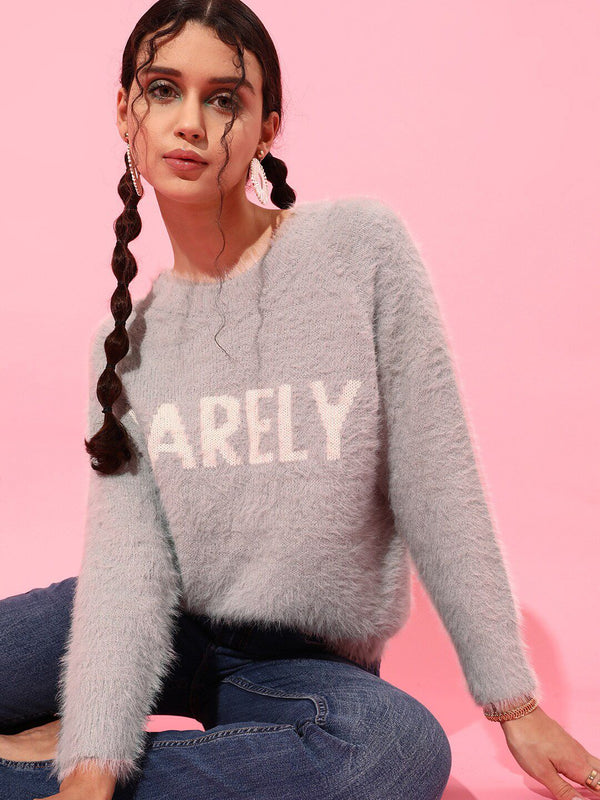 STREET 9 Women Grey Typography Sweater