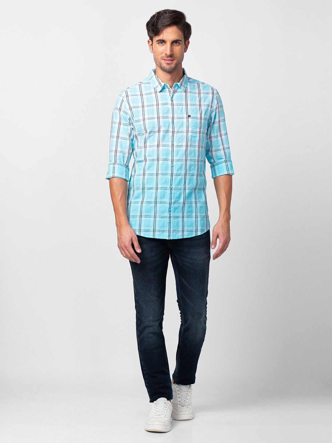 SPYKAR Men Slim Fit Cotton Tartan Checked Casual Shirt