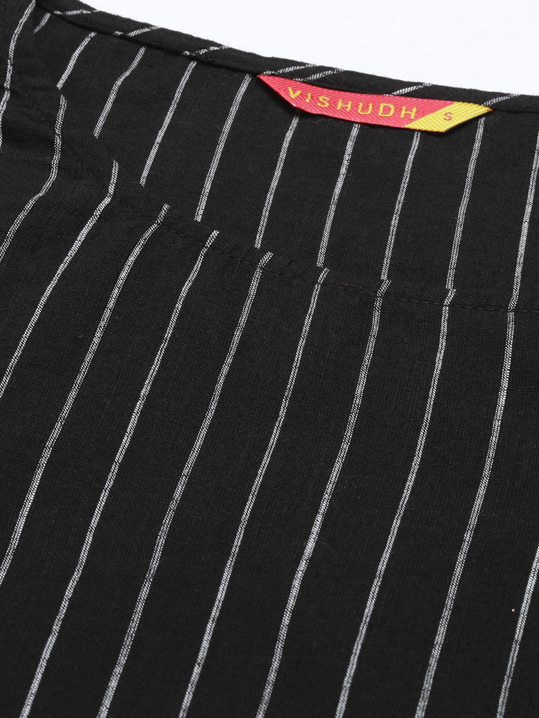 Vishudh Women Black & Off-White Striped Kurta with Palazzos
