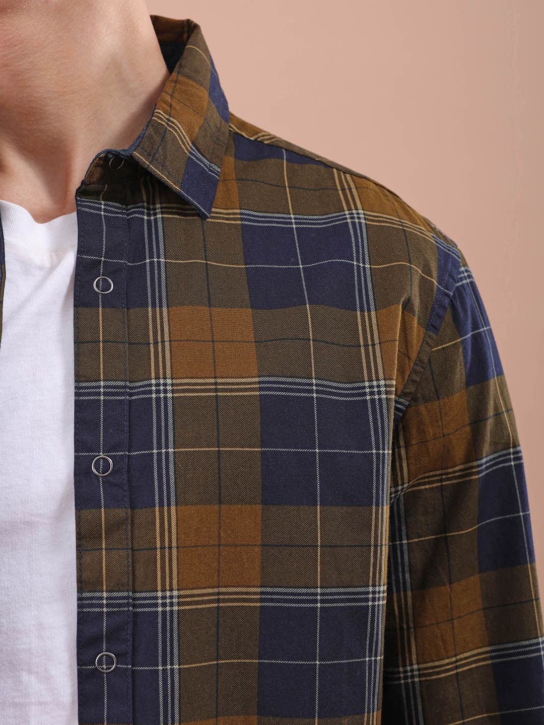 The Indian Garage Co Men Mustard Comfort Checked Cotton Reversible Casual Shirt
